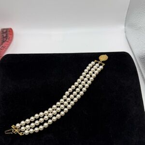 Vintage Jostens 3-Strand Pearl Bracelet Sterling Silver Clasp 7.5”